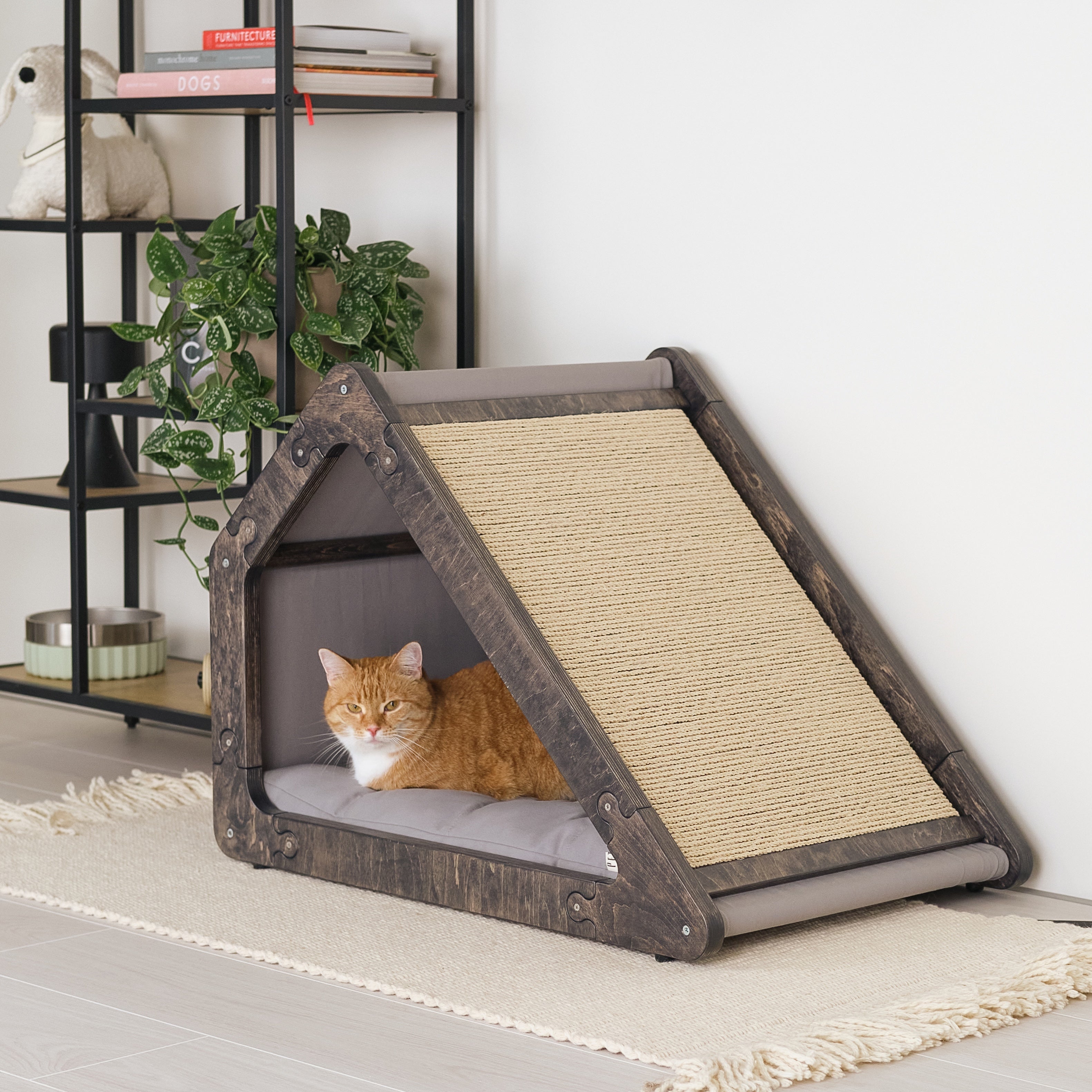 Wooden Cat House with Scratcher & Soft Bed | Premium Cat Furniture