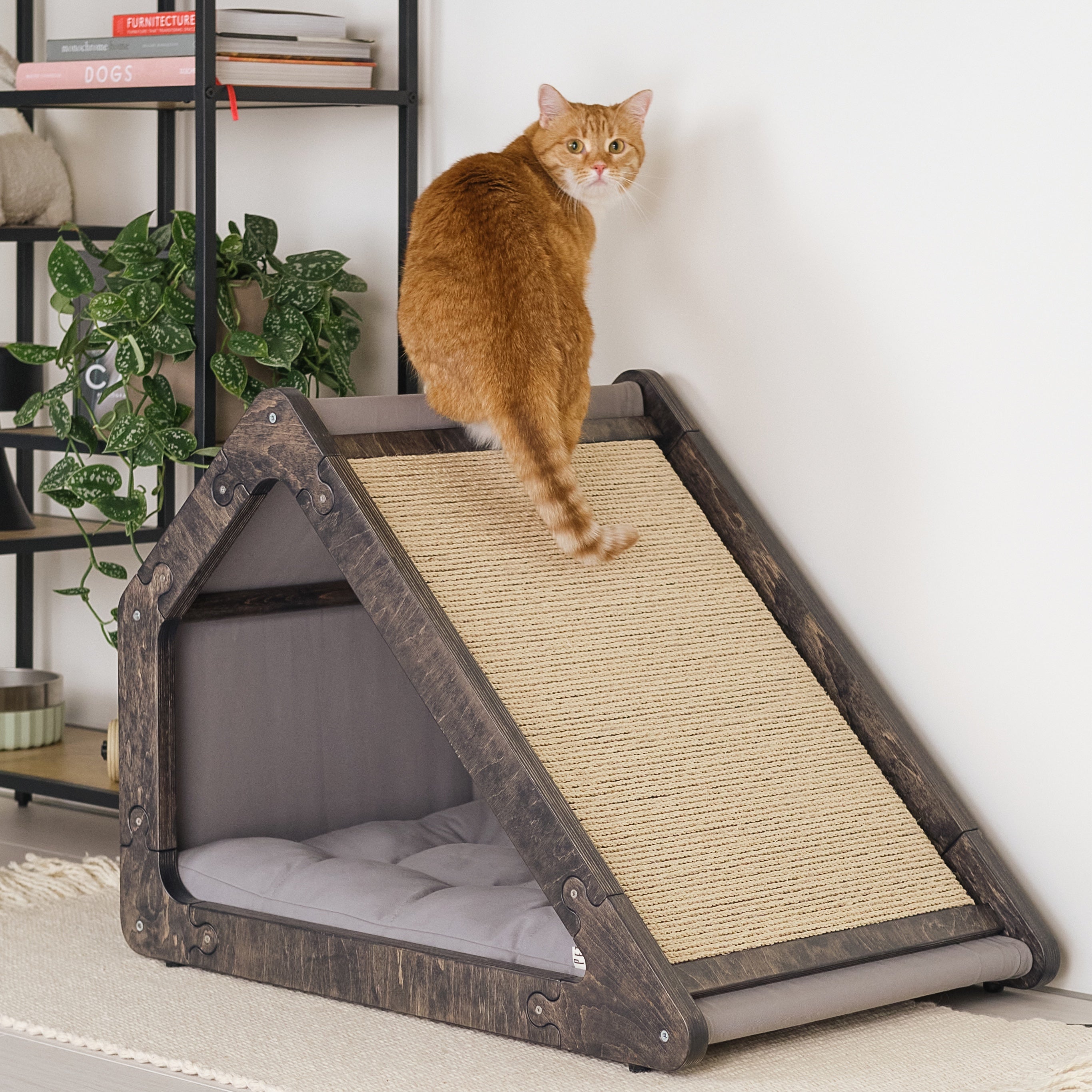 Wooden Cat House with Scratcher & Soft Bed | Premium Cat Furniture